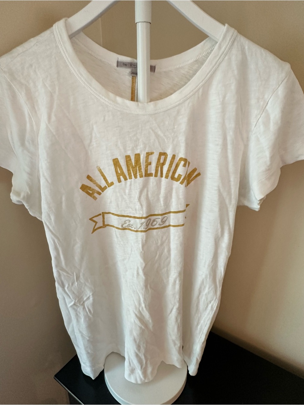 All American Gold Print White Tee Vintage Gap XL